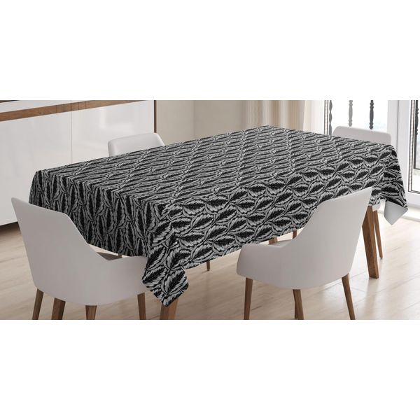 Abakuhaus Tovaglia A Foglie, A Righe Surreal Monochrome, Adatta Per Interni Ed Esterni Lavabile Stampa Chiara Nessuno Scolorimento, 140 X 170 Cm, Grigio Antracite E Bianco-image