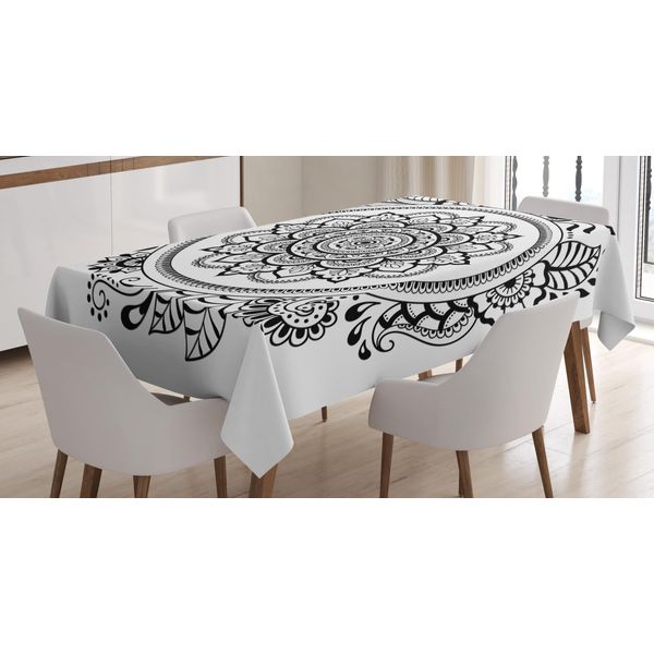 Abakuhaus Tovaglia Etnica, Motivo Mandala Monocromatico, Adatta Per Interni Ed Esterni, Lavabile, Stampa Chiara, Non Scolorisce, 140 X 170 Cm, Grigio Antracite E Bianco-image
