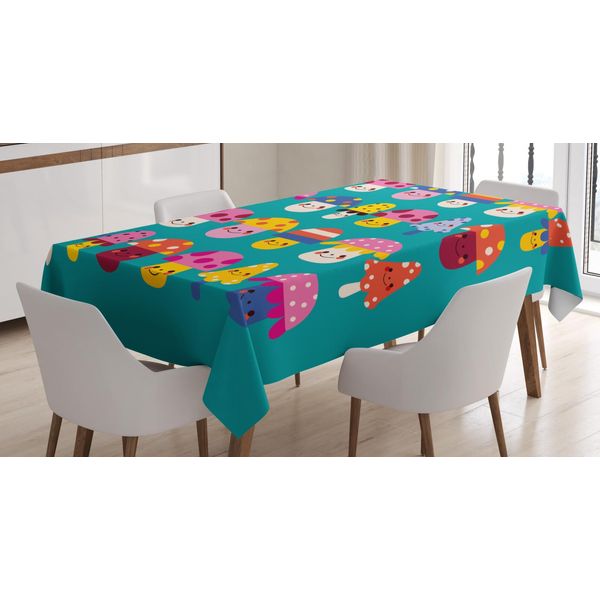 Abakuhaus Tovaglia Con Funghi, Forme E Pois, Adatta Per Interni Ed Esterni Lavabile Stampa Chiara Nessuno Scolorimento, 140 X 170 Cm, Multicolore Schiuma Di Mare Scura-image