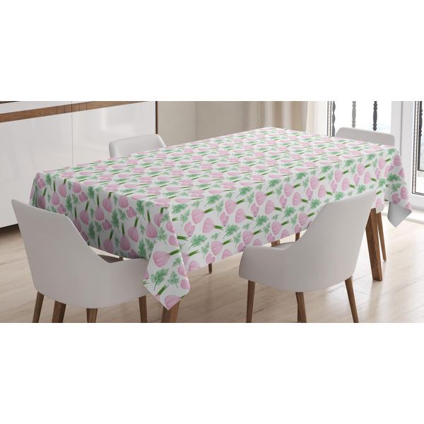 Abakuhaus Tovaglia Con Motivo Aglio, Arte Vegetale Continua, Adatta Per Interni Ed Esterni, Lavabile, Stampa Chiara, Non Sbiadisce, 140 X 170 Cm, Verde Felce, Malva Chiaro-image
