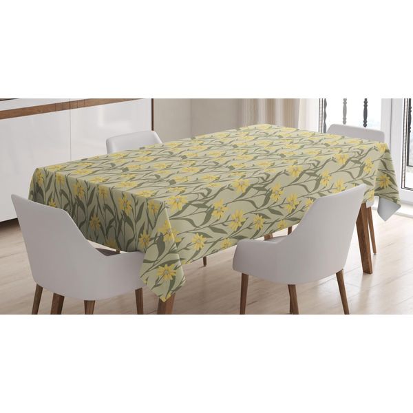 Abakuhaus Tovaglia A Fiori, Fiori Giallo Vendemmia, Adatta Per Interni Ed Esterni, Lavabile, Stampa Chiara, Non Sbiadisce, 140 X 170 Cm, Grigio, Giallo E Marrone Ardesia-image