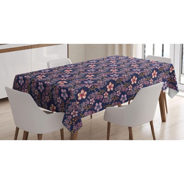 Abakuhaus Tovaglia Floreale, Tema Vendemmia - Fiori Primaverili, Adatta Per Interni Ed Esterni Lavabile Stampa Chiara Nessuno Scolorimento, 140 X 170 Cm, Blu Notte Rosa Chiaro-image