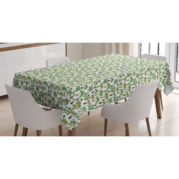 Abakuhaus Tovaglia Tropicale, Piante E Alberi Esotici, Adatta Per Interni Ed Esterni Lavabile Stampa Chiara Nessuno Scolorimento, 140 X 170 Cm, Bianco Verde Giada-image