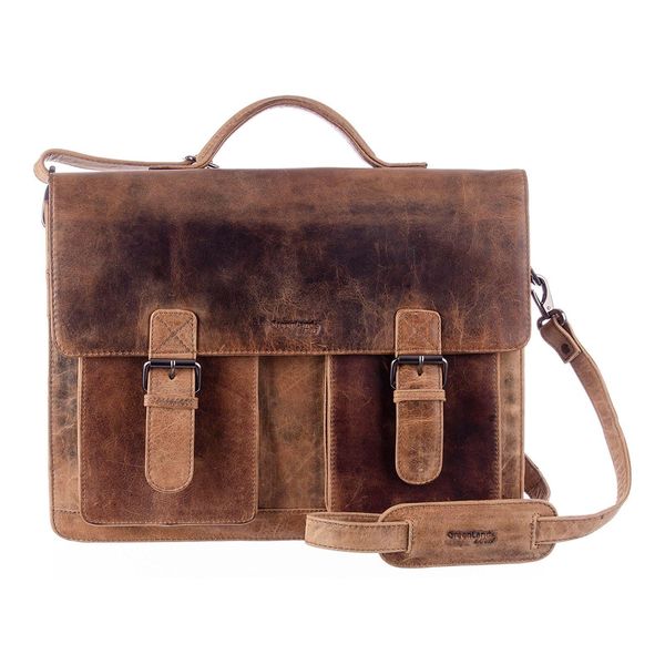 Greenland Nature Pelle Cartella Borsa A Tracolla Montana Briefcase Brown Marrone-image