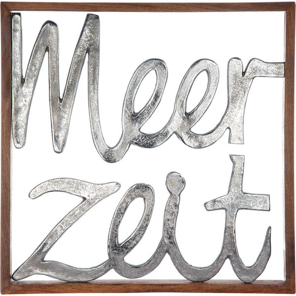 Gilde Wandrelief, Quadratisch, "Meerzeit"", Schriftzug, Aluminium, Mangoholz, Silberfarben, Ve 1, L. 2,5 Cm, B. 60 Cm, H. 60 Cm 42938"-image