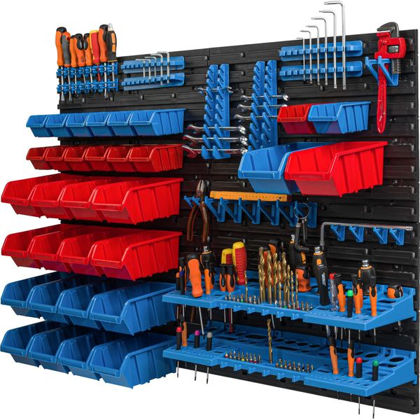 32 Scatole Impilabili Scaffale A Parete Plastica 115,8 X 78 Cm Portautensili Officina Garage Sistema Di Archiviazione Aperto Frontale Scatole Di Stoccaggio Scivolo-image