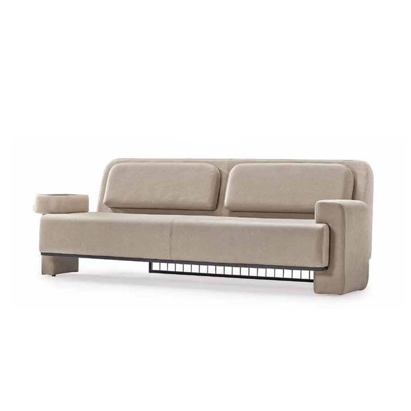 Divano Relax Design Divano Imbottito Tre Posti Xxl Grandi Divani Beige 223Cm-image