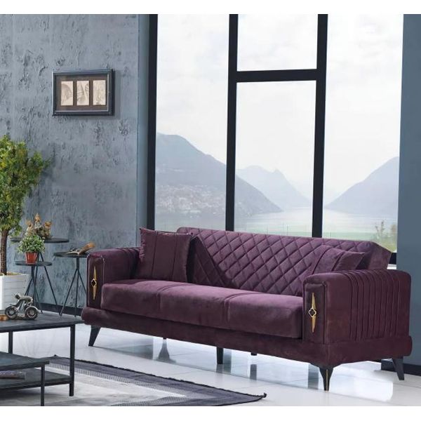 Design Divano Viola 3 Posti Soggiorno Tessile Imbottito Mobili Moderni A Tre Posti-image