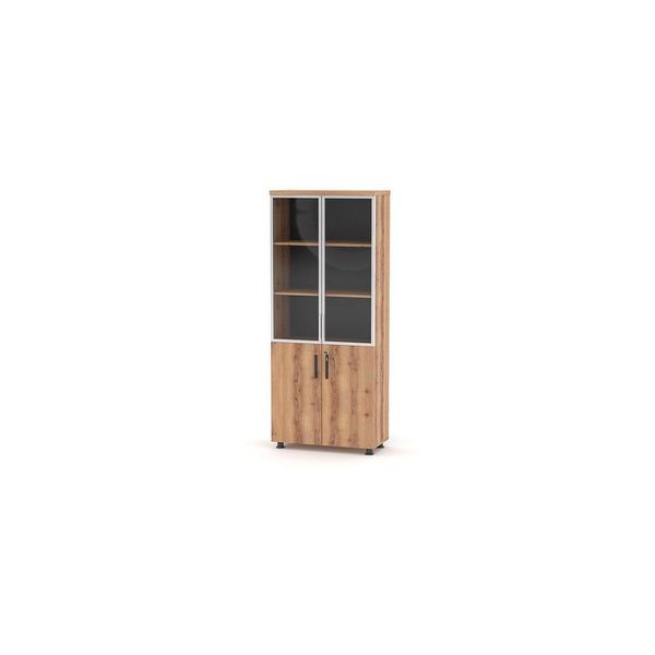 Arredo Ufficio Armadio Per Archiviazione Ufficio Ante In Vetro Scaffali Naturale Moderno-image