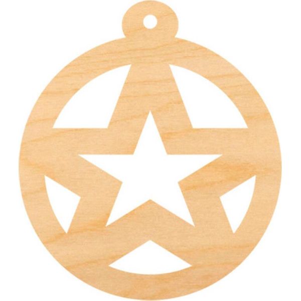 Palla Di Legno Ciondolo In Legno, Ornamento Palla Di Natale 6 Cm - Stella-image
