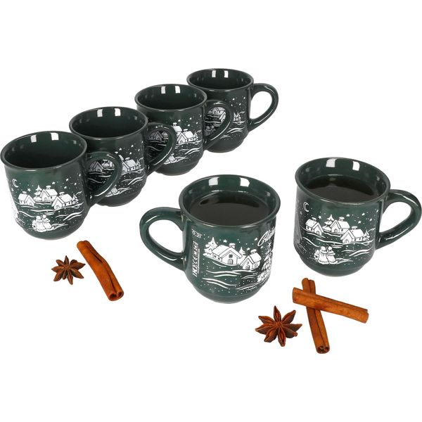 6X Tazze Di Vin Brulè 0,2L Verde Natale Paesaggio Ceramica Tazze Di Vin Brulè Calibrate-image