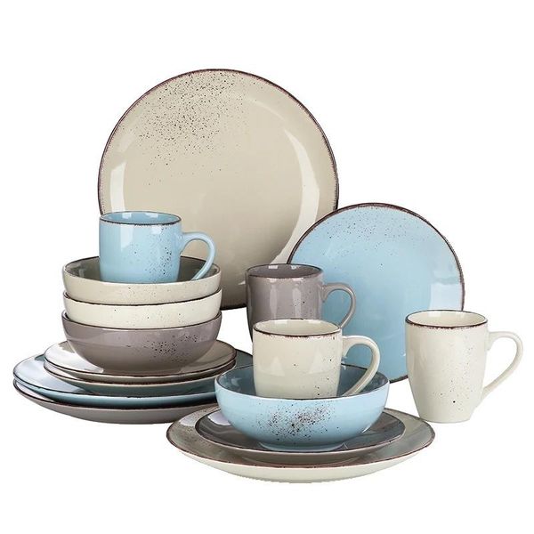 Set Di Stoviglie In Ceramica, Adatto Al Microonde, Design Dipinto A Mano, 16/32/48 Pezzi, Set Da 16 Pezzi-image