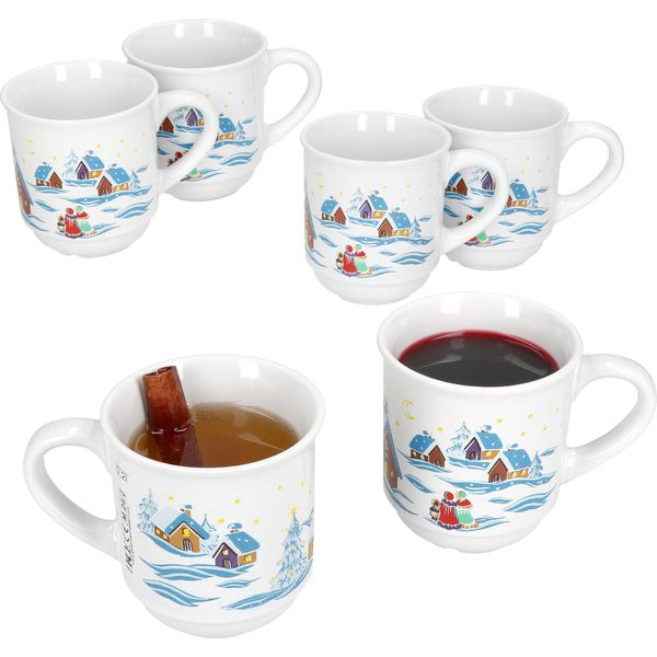 6X Tazze Da Vin Brulè 0,2L Bianco Natale Paesaggio Colorato Tazze Da Vin Brulè Calibrato-image