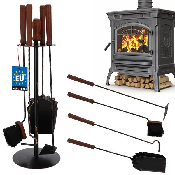 Kotarbau Set Di Strumenti Per Caminetto Con Supporto Set Di Strumenti Per Caminetto Posate Per Stufa A Muro Nero Accessori Per Caminetto Pala Da Poker Raschietto Per Cenere-image
