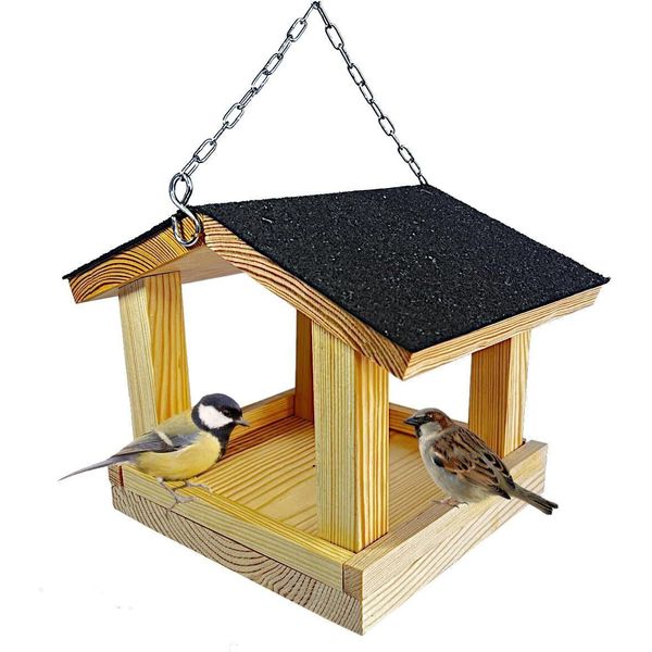 Mangiatoia Per Uccelli Da Appendere Per Piccoli Uccelli, Casetta Per Uccelli Per Balcone E Giardino, Mangiatoia Per Uccelli Fatta A Mano, Mangiatoia Per Uccelli In Legno Naturale, 20X25X20 Cm-image