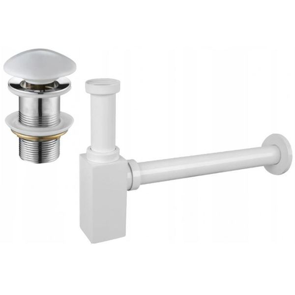 Mexen Semisifone Lavandino Quadrato Con Tappo In Ceramica Clic-Clac, Senza Troppopieno, Bianco - 7991060-25-image