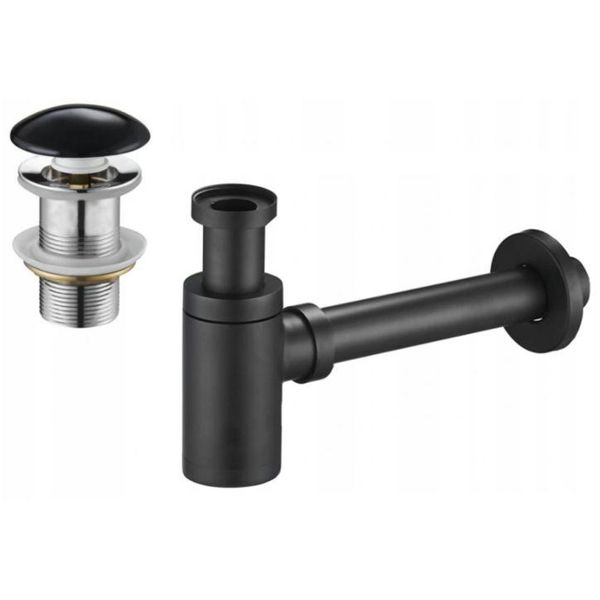 Mexen Sifone Semi-Circolare Per Lavabo Con Tappo Ceramico Clic-Clac, Senza Troppopieno, Nero - 7991050-75-image