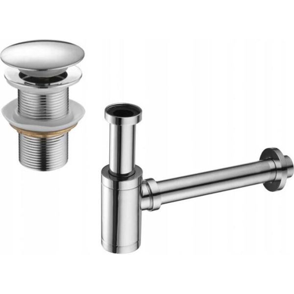 Mexen Sifone Semisferico Per Lavandino Rotondo Con Tappo Clic-Clac, Con Troppo Pieno, Cromo - 7992050-00-image