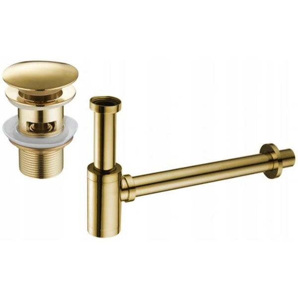 Mexen Semi-Sifone Per Lavabo Rotondo Con Tappo Clic-Clac, Con Troppopieno, Oro - 7992050-50-image