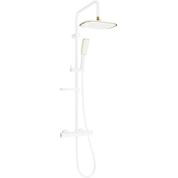 Mexen KX49 Set Doccia Esterno Con Soffione E Rubinetto Termostatico, Bianco/Oro - 771504091-25-image