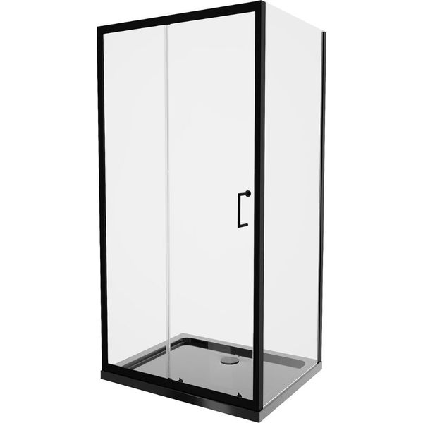 Mexen Apia Cabina Doccia Scorrevole 130 X 90 Cm, Trasparente, Nera + Piatto Doccia Flat, Nero - 840-130-090-70-00-4070B-image