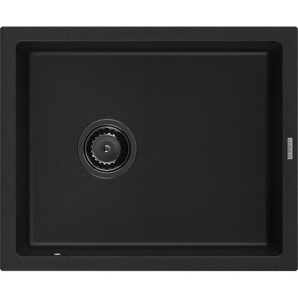 Mexen Pedro Lavello In Granito A 1 Vasca 560 X 460 Mm, Nero, Sifone Nero - 6508561000-77-B-image