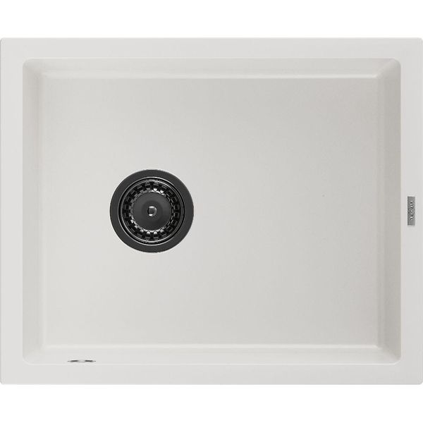 Mexen Pedro Lavello In Granito A 1 Vasca 560 X 460 Mm, Bianco, Sifone Nero - 6508561000-20-B-image