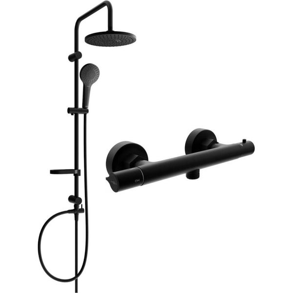 Mexen Erik Set Doccia Esterno Con Soffione E Miscelatore Doccia Termostatico Slim, Nero - 77105205-70-image