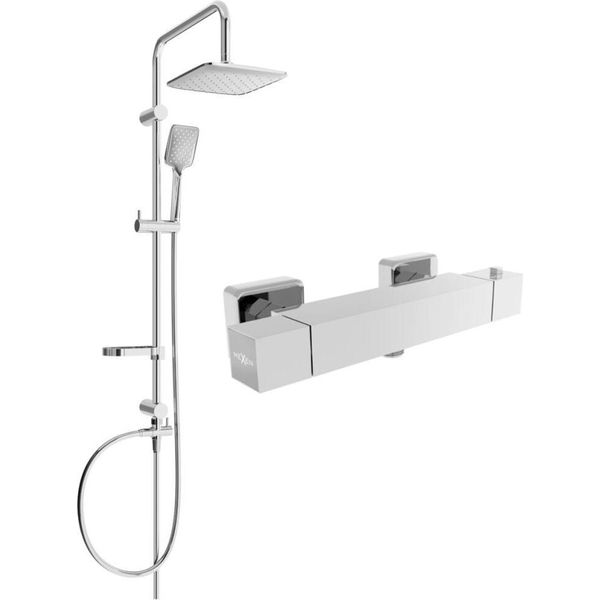 Mexen Sven Set Doccia Esterno Con Soffione E Miscelatore Doccia Termostatico Cube, Cromo - 77200262-00-image