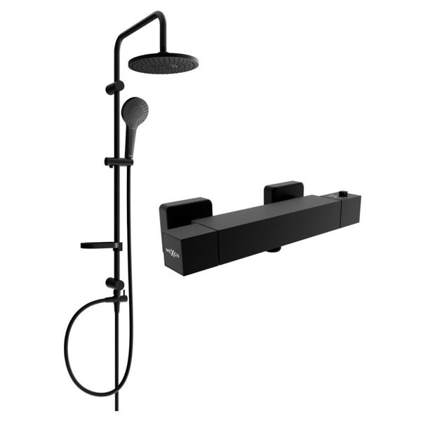 Mexen Erik Set Doccia Esterno Con Soffione E Miscelatore Termostatico Cube, Nero - 77200205-70-image