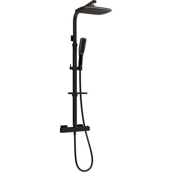 Mexen CQ49 Set Doccia Esterno Con Soffione E Miscelatore Termostatico, Nero/Oro - 772504995-75-image