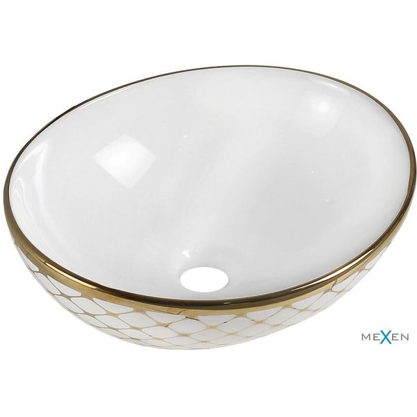 Mexen Elza Lavandino Da Appoggio 40 X 33 Cm, Bianco/Oro Motivo Griglia - 21014009-image