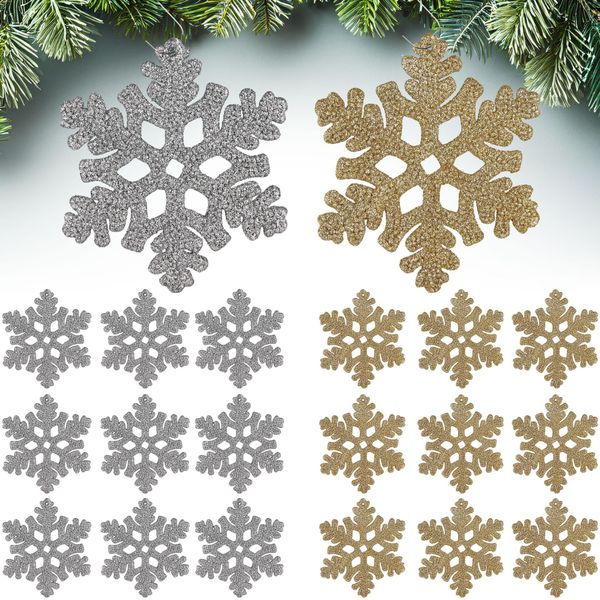 Brubaker Decorazione Albero Fiocchi Di Neve Glitterati - Decorazione Albero Di Natale - 13 Cm Decorazione Albero Di Natale Infrangibile - Decorazione Albero Di Natale, Oro E Argento, 20 Pezzi-image