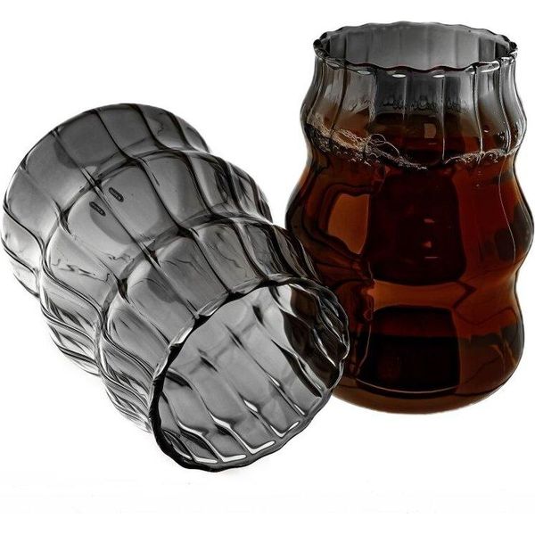 Set Di 12 Bicchieri Con Design A Bolle E Increspature Bicchieri Da 500 Ml In Nero Resistente Al Calore-image