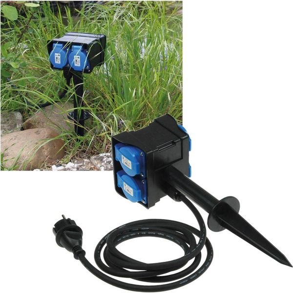 Presa Da Giardino Chilitec Con Puntale A Terra, 4 Vie IP44, Cavo Da 10 M-image