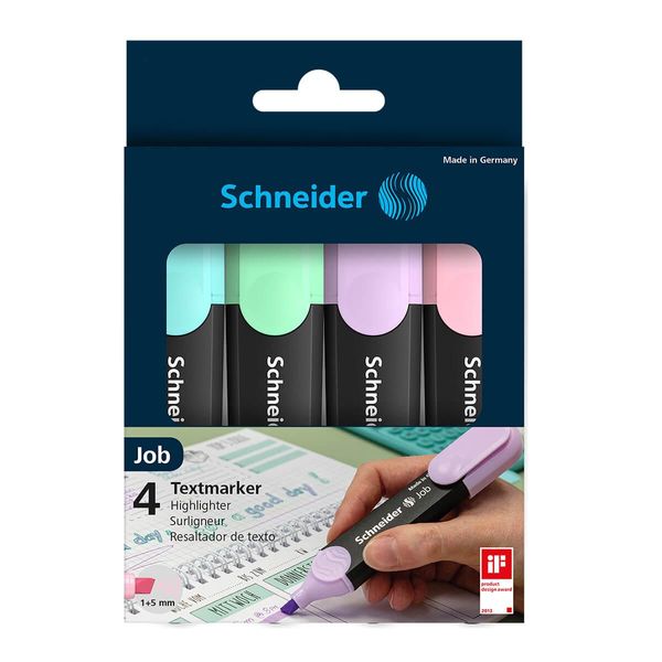 Schneider 115098 4 Schneider Job Pastell Textmarker Farbsortiert-image