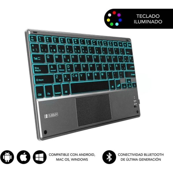Tastiera Compatta Bluetooth Senza Fili Subblim Touchpad Smart Blacklit/Grigio Subblim Touchpad Smart Blacklit/Grigio-image