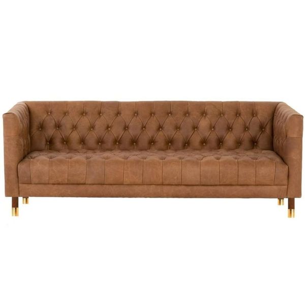 Divano Chesterfield Tre Posti Marrone Xxl Grandi Mobili In Pelle Soggiorno Moderno Nuovo-image