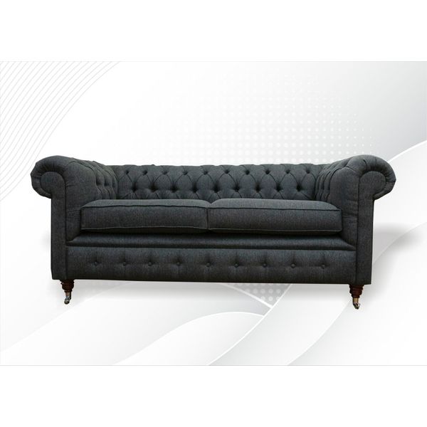 Chesterfield Grigio Tessuto Soggiorno Design Divano Tappezzeria Divano Nuovo Tessile Divani-image