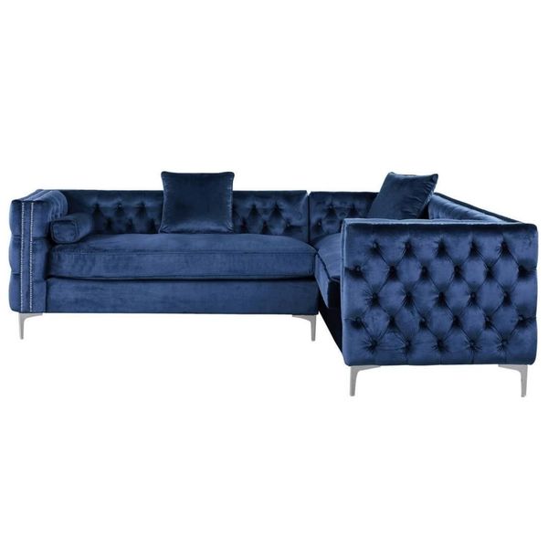 Divano Angolare Blu Chesterfield Divano Angolare Suite Imbottitura Tessuto Velluto Mobili Angolari Design-image