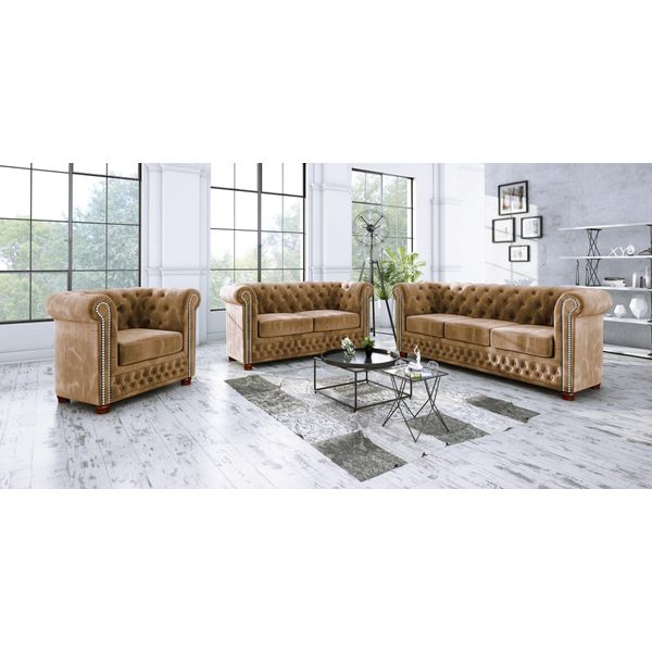 Divano Di Design 3 Posti Chesterfield Divano In Tessuto Tappezzeria Divani Tessile Nuovo-image