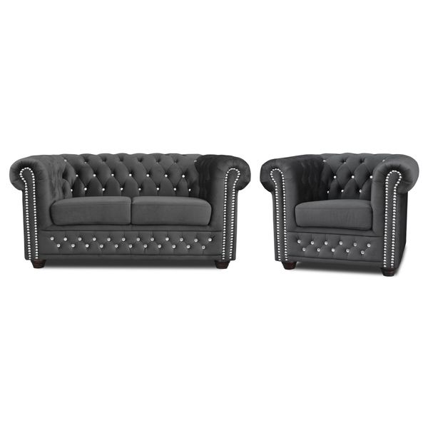 Divano Chesterfield In Tessuto Imbottito 2 Posti Divani In Tessuto Divani Due Posti Nero-image