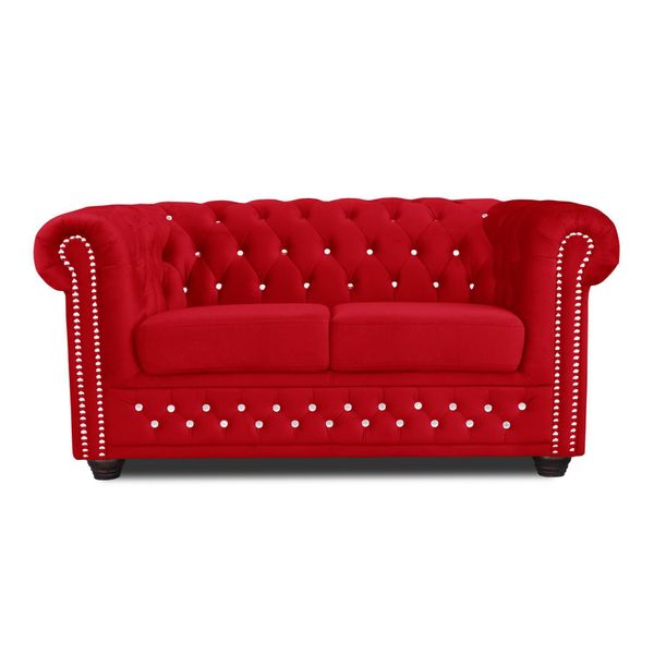 Divano Chesterfield In Tessuto Imbottito A 2 Posti Divani In Tessuto Divani Rossi A Due Posti-image