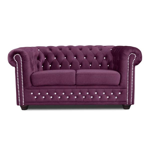 Divano Chesterfield In Tessuto Imbottito A 2 Posti Divani In Tessuto Divani A Due Posti Viola-image