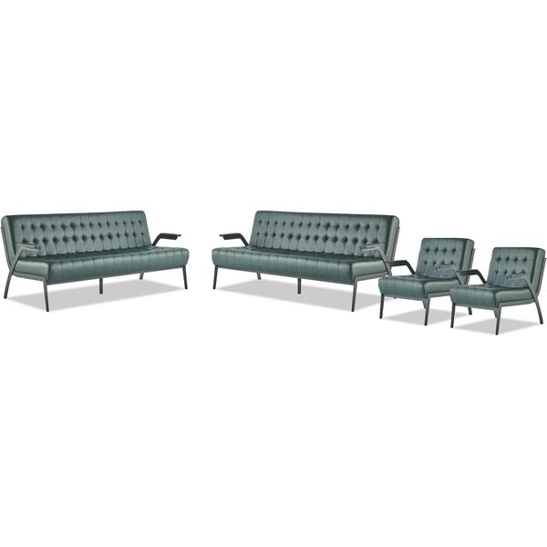 Set Di Divani Poltrona 3 Posti Verde Chesterfield Divani Moderni In Pelle-image