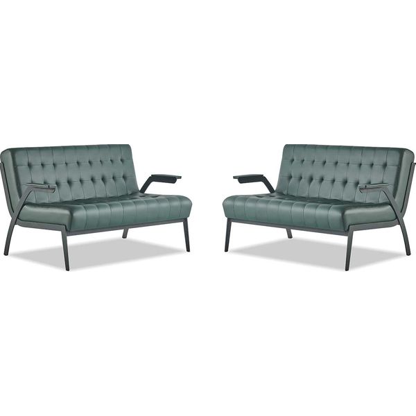 Set Di Divani Verdi Divani A 2 Posti In Pelle Divano Chesterfield Moderno Acciaio Inox-image
