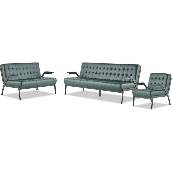 Set Completo Verde 3 Posti 2 Posti Poltrona Moderna Chesterfield Pelle-image