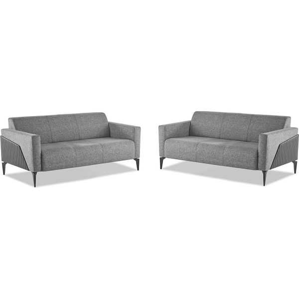 Set Di Divani Moderni A 3 Posti In Acciaio Inox Grigio Divano Moderno In Pelle Tessile Legno-image