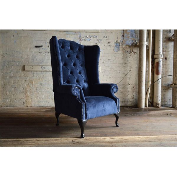 Sedia Ad Ala Poltrona Televisione Design Tappezzeria Divano Divano Chesterfield Tessile Nuovo 362-image