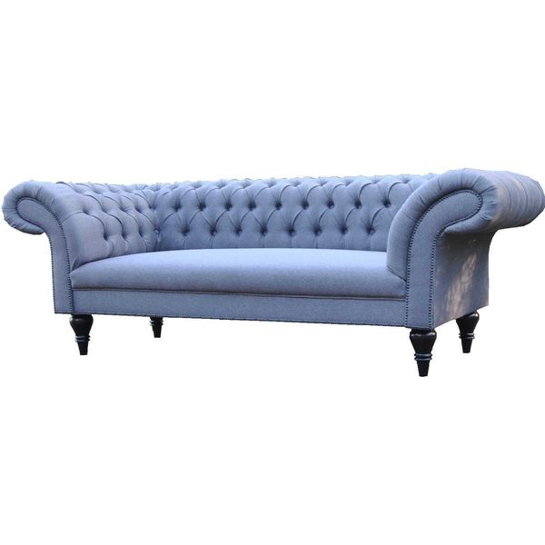 Divano A Tre Posti Di Design Con Seduta Imbottita Divani In Tessuto Divano A 3 Posti Chesterfield Blu-image